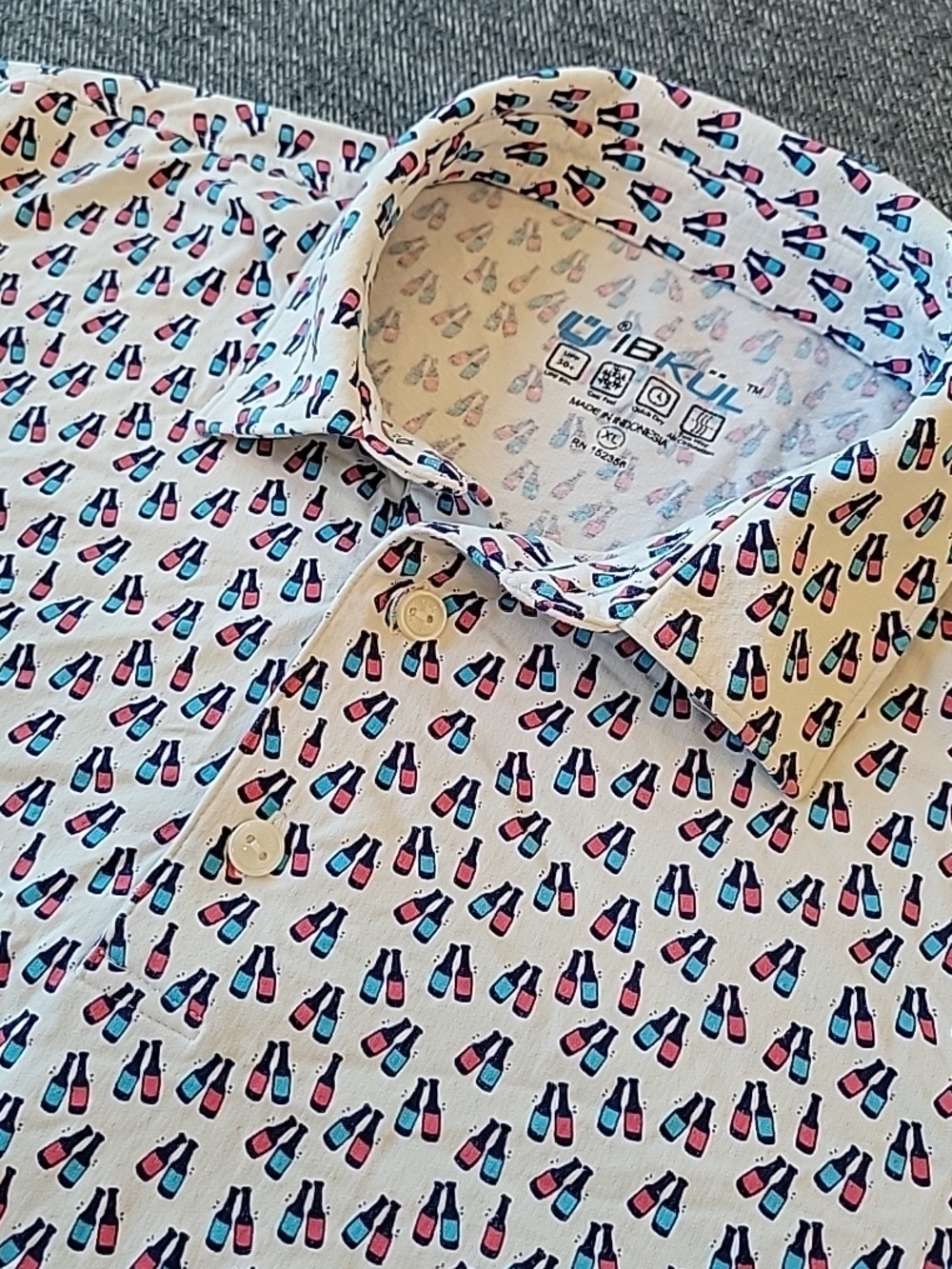 IBKUL Polo Shirt Men's XL‎ White Beers All Over Print UPF 50 Golf Performance
